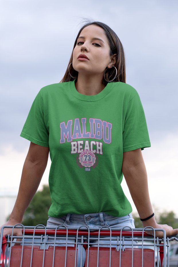 Malıbu Beach Printed / Women's Multicolor T-Shirt 100% Cotton Regular Fit Comfortable Fit