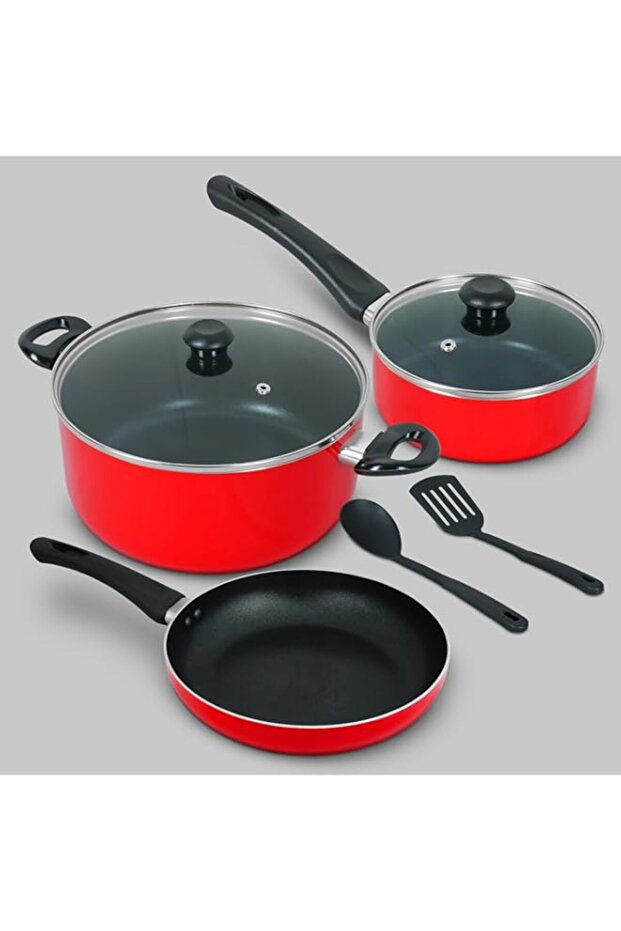 DELICI Non Stick Cookware Set 7 Pcs (NCS7R) | 10X Tougher Non-Stick Coating | Quick & Even Heat Dis