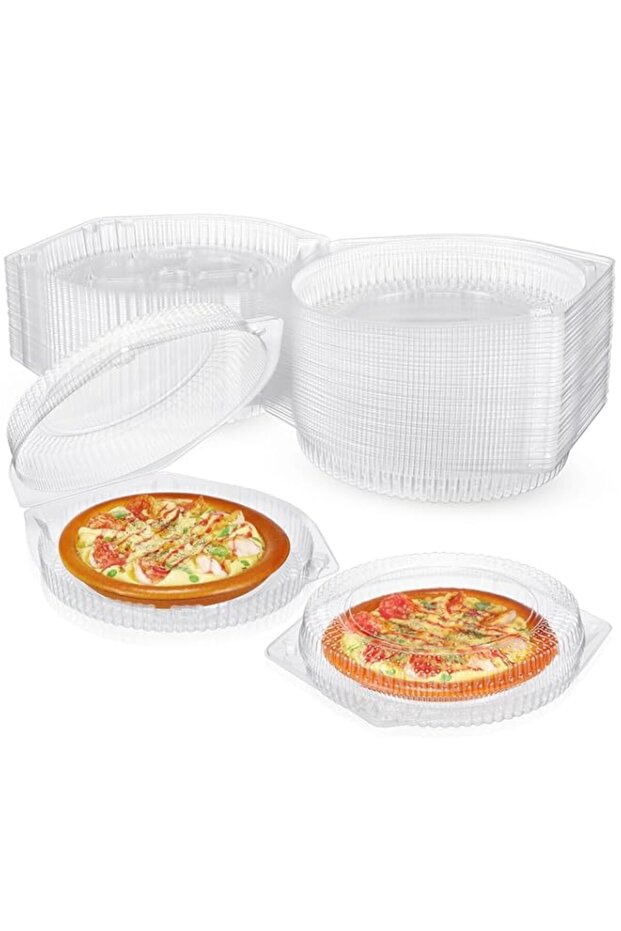 100 Pcs 6.7" Plastic Pie Containers with Hinged Locking Lids, Clamshell Flan Cake Container for Food Transport