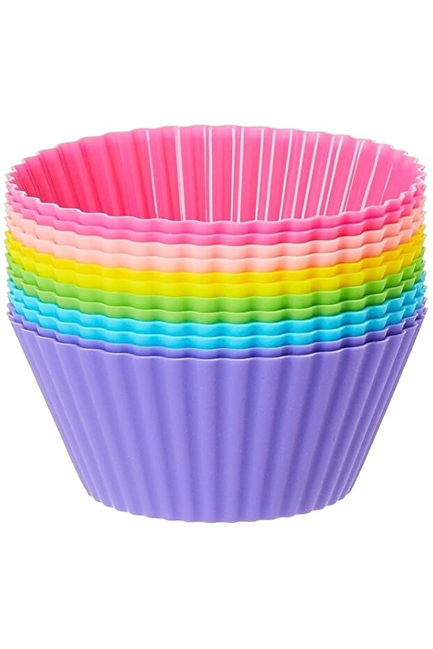 SKY-TOUCH Silicone Cupcake Liners 12Pcs, Baking Cups Non-Stick Cake Muffin Chocolate Cupcake Liner Baking Cup Mold, Multicolor