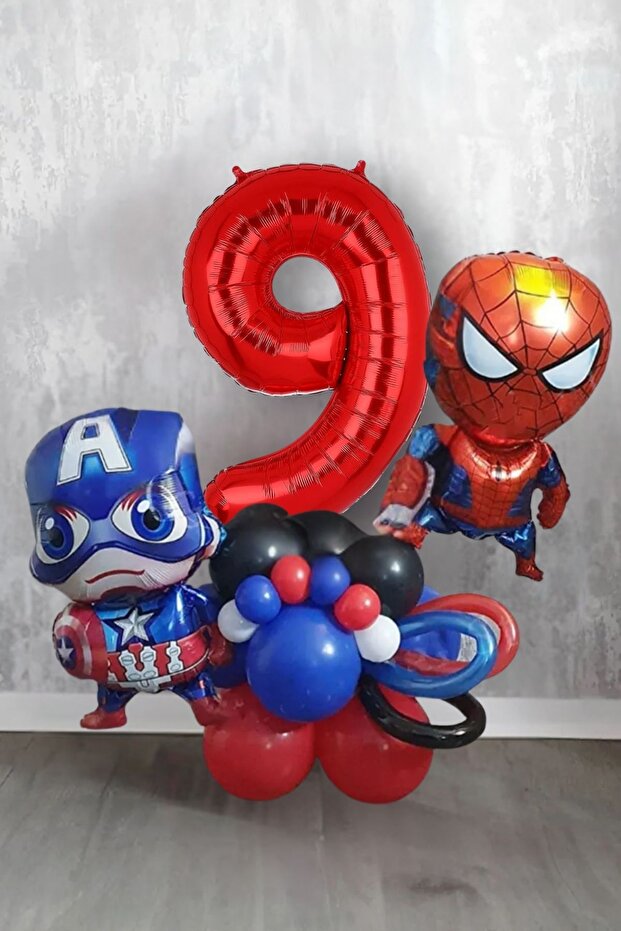 9 Year Old Spiderman Captain America Marvel Welcome Set Captain America Red Number Balloon