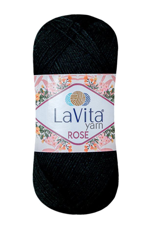Rose Hand Knitting Yarn 100% Acrylic 100Gr (6500 Black)