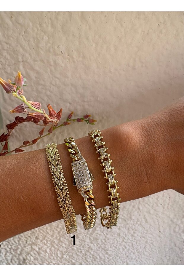 1Nolu Altın Kaplama V Desen Hasır Model Bileklik Kararmaz 14K Rengindedir 20cm - 1