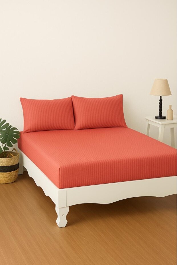 100% Cotton Double Fitted Sheet - Hotel Comfort, Stylish and Simple Design