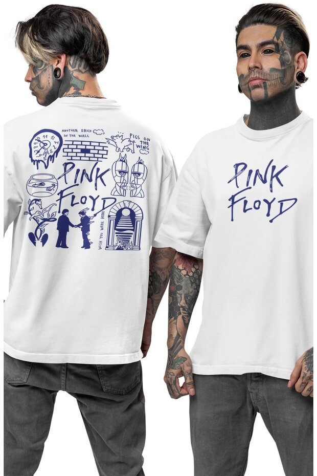 Unisex Pink Floyd Back Printed T-Shirt, Oversize Rock Band Themed Crew Neck T-Shirt