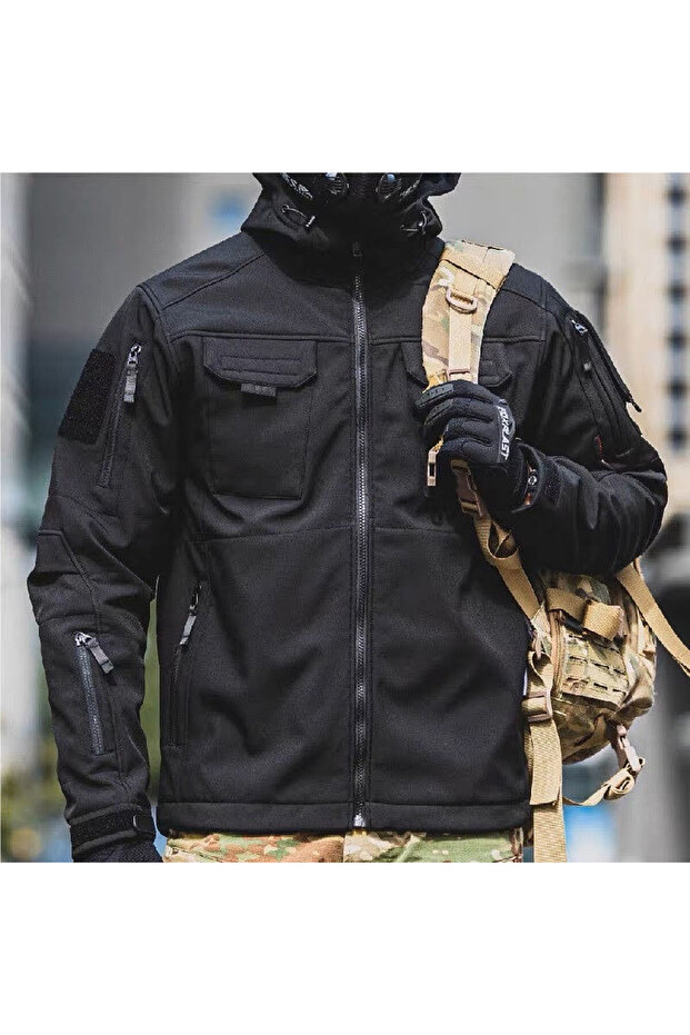 Softshell Jacket with Super Fine Wool Lining - Black - 1