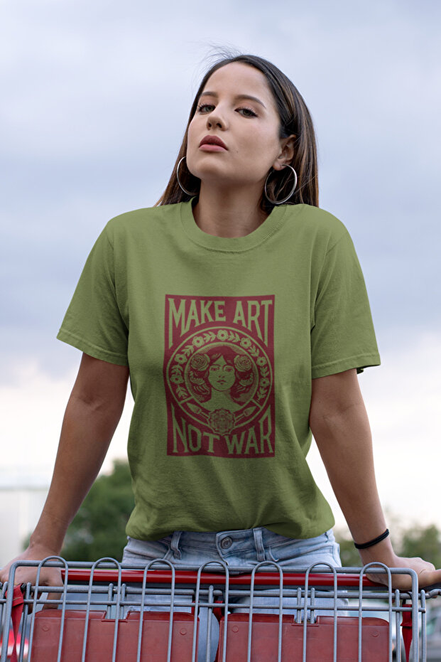 Make Art Not War Printed / Women's Multicolor T-Shirt 100% Cotton Regular Fit Comfortable Fit