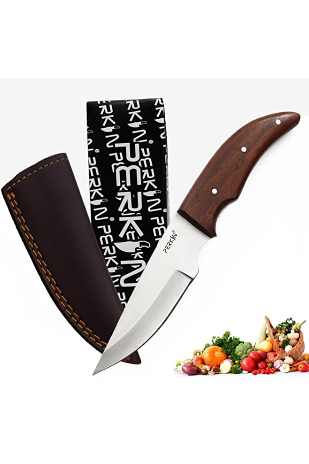 Perkin Kitchen Chef Knife with Leather Sheath Multipurpose Knives Outdoor Camping BBQ Knife - 606S