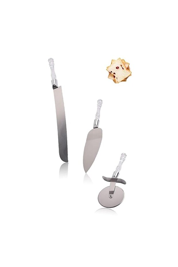 Sweet seven® Cake Cutter Set, 3-Piece Elegant Serving Tool & Pizza Wheel, for Weddings, Birthdays, Anniversaries, Easy Cake Cutting Solution