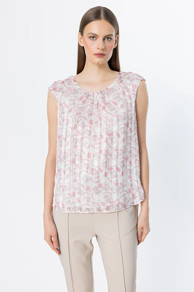 Patterned Sleeveless Blouse-3124 - 1