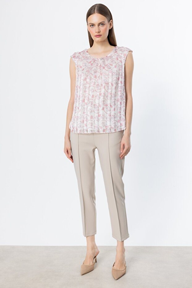 Patterned Sleeveless Blouse-3124 - 2