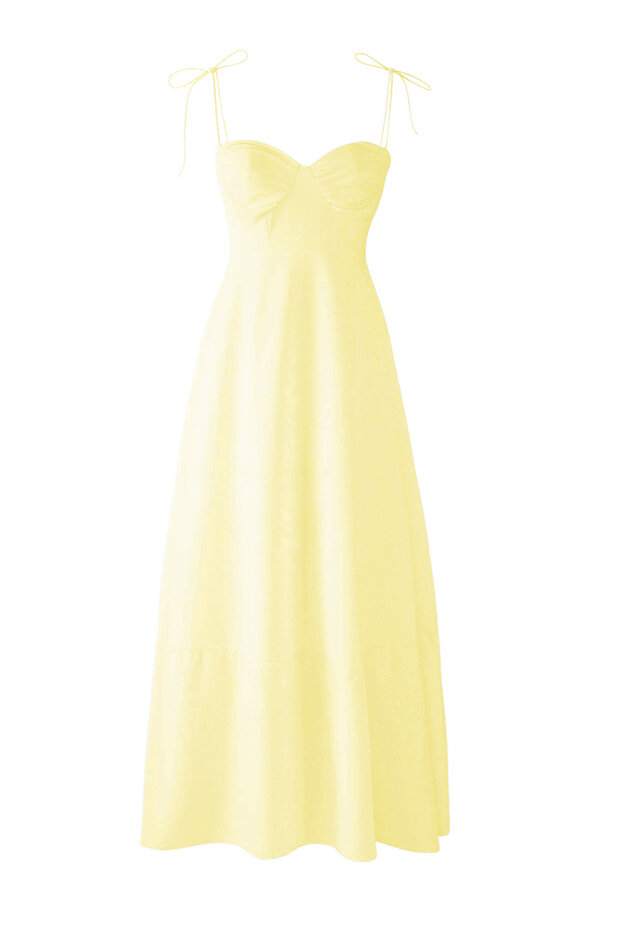 Açık Sarı Belden Açılan Drape Detaylı Askılı Dokuma Maxi Elbise TWOSS24EL01128 - 11