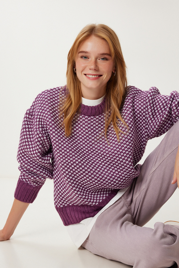 Women's Plum Bone Patterned Knitwear Sweater Nv00078