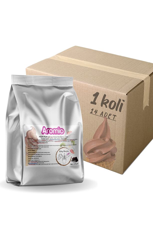 14 Adet (1 KOLİ) Kakaolu Soft Dondurma Tozu Aqua Plus (SU İLE YAPILIR) 1.100gr - 1