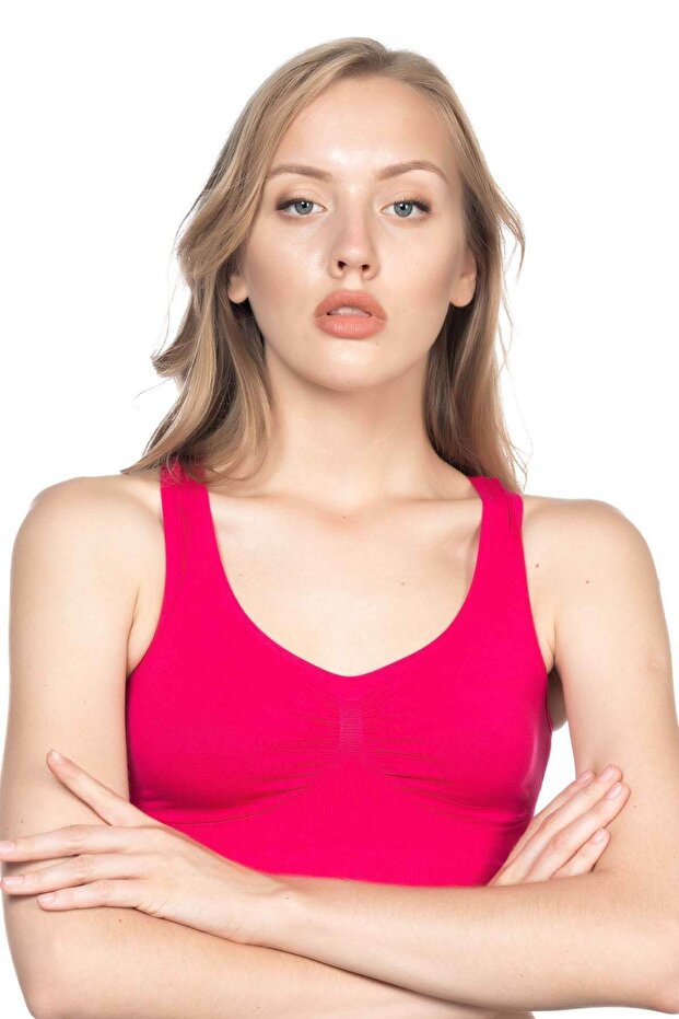 Women's Neon Fusya Seamless Sports Bustier Bra MI16SAT00007