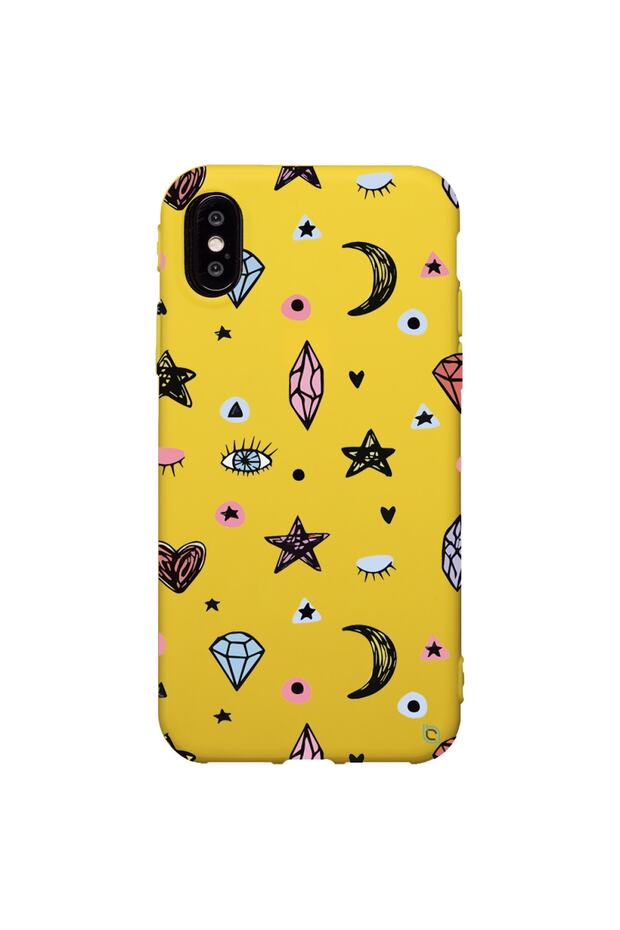 iPhone X XS Colorful Moon Diamond Star Patterned Silicone Case with Velvet Inside