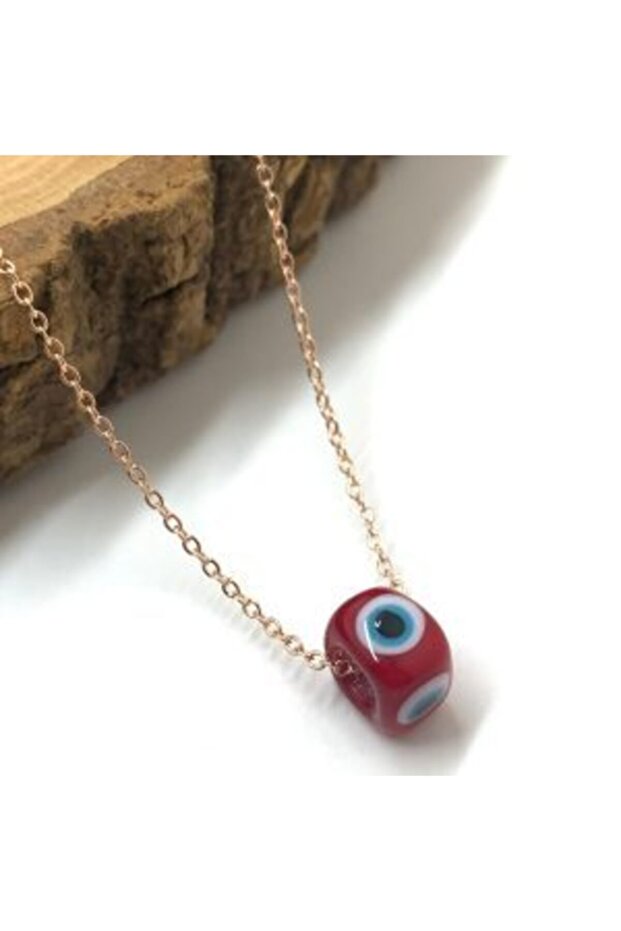 Claret Red Square Evil Eye Bead Necklace