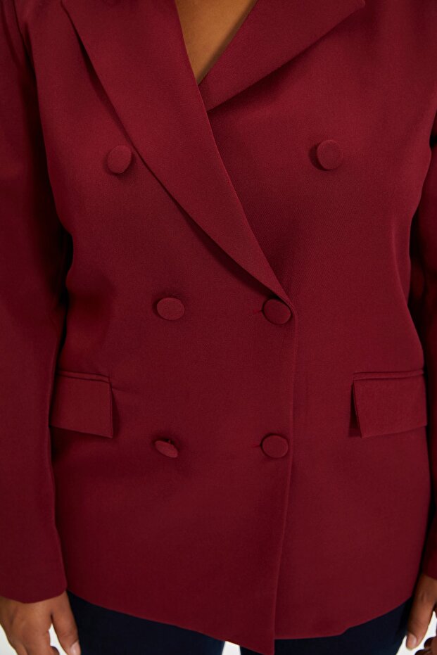 Bordo Regular Astarlı Dokuma Blazer Ceket TWOSS21CE0137 - 7