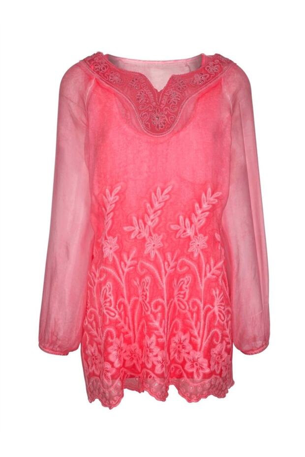 Kadın Narçiçeği 2 Parça İşlemeli Dantelli İpek Bluz - 1