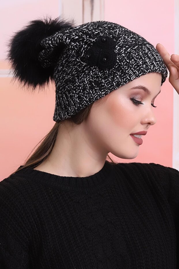 Rose Detailed Grizzled Women's Beret