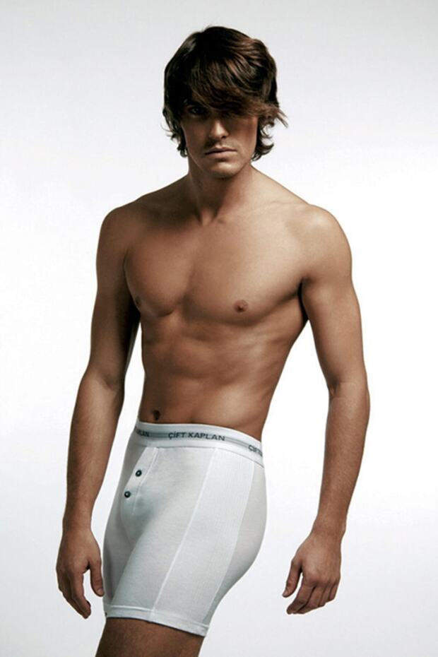 Erkek Elastanlı Biyeli Beyaz Boxer Şort 0880 - 1