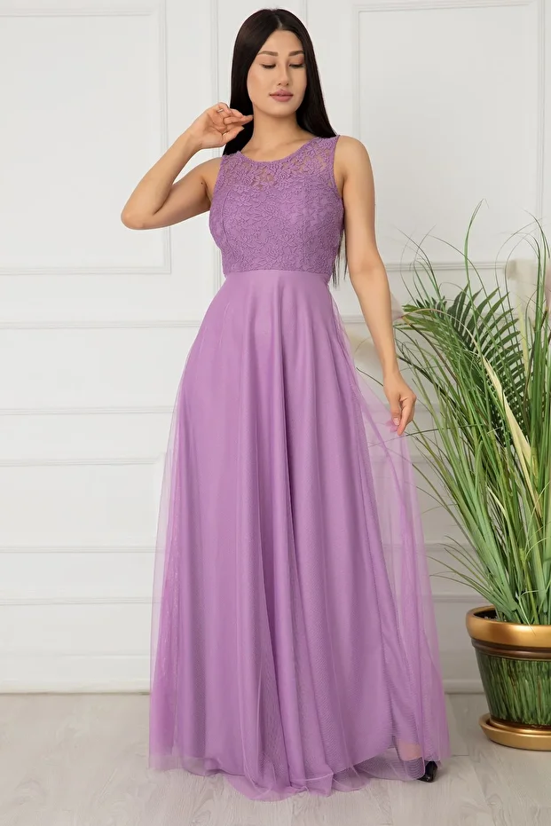 Metiy 3380-4 Dantel Ve Şifon Elbise - 1