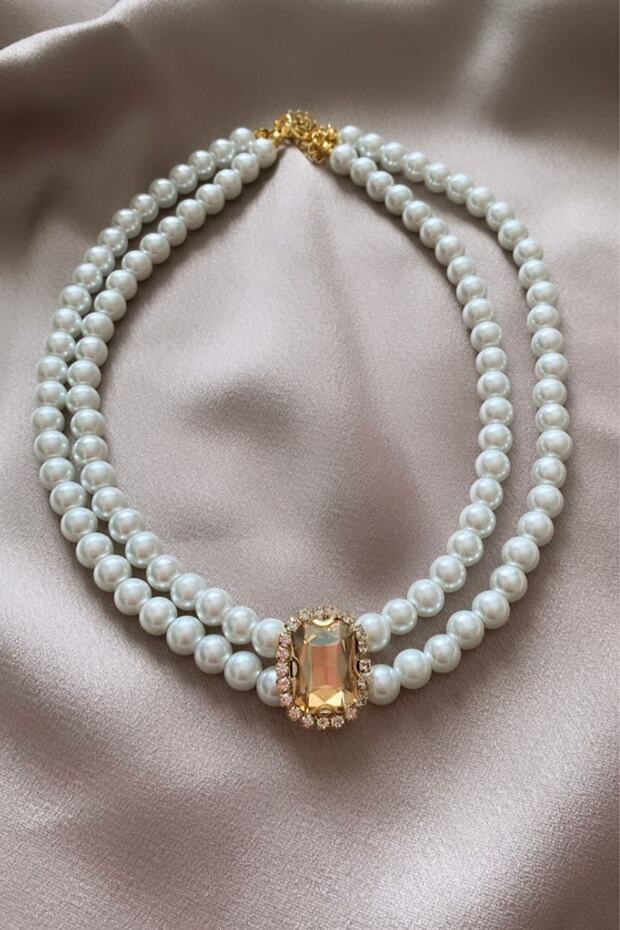 Çift Sıralı Abiye Inci Choker Kolye - 2