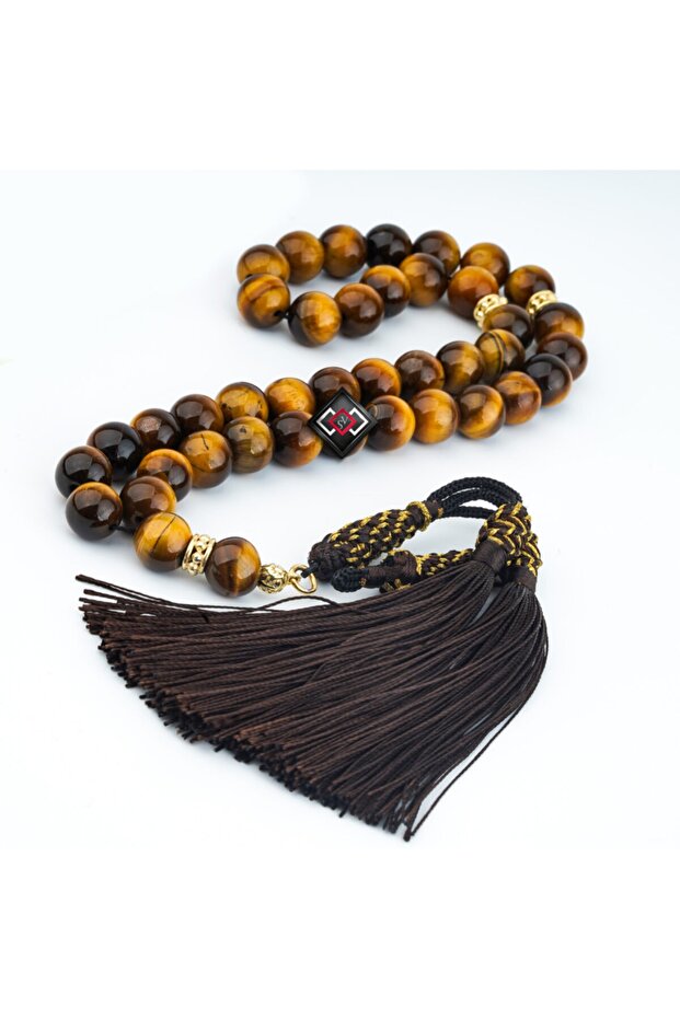 Tiger Eye 10mm Hand Embroidered String Tasseled Rosary