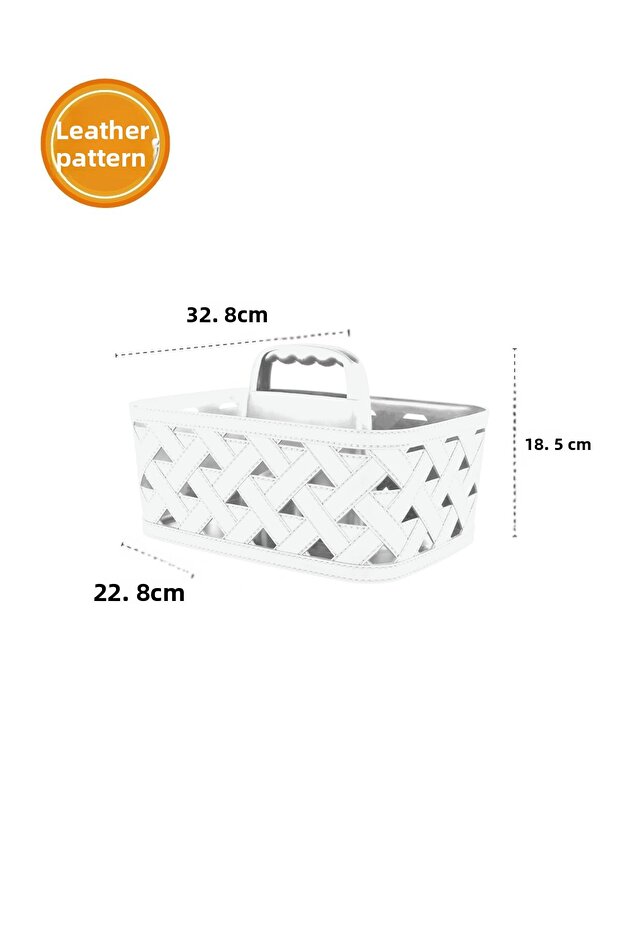 Leather Patterned Basket with Handle - 2