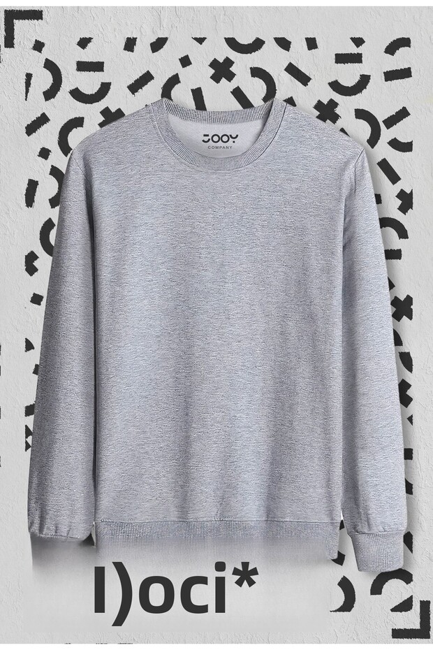 Gray Plain Basic Crew Neck Sweatshirt - 1