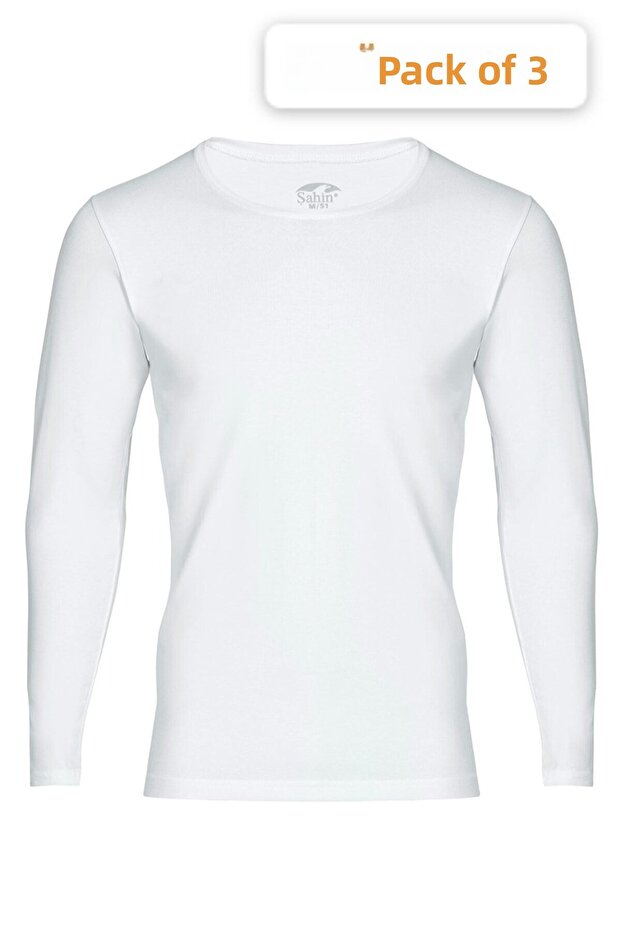 Men's Long Sleeve White Lycra Body - Economical Pack of 3