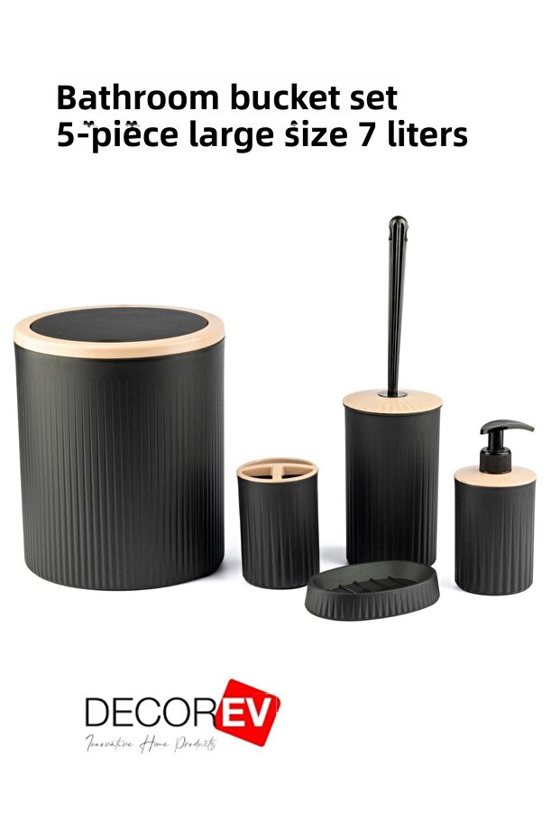 5-Piece Bathroom Set Black Toilet Bucket Wc Set - 3