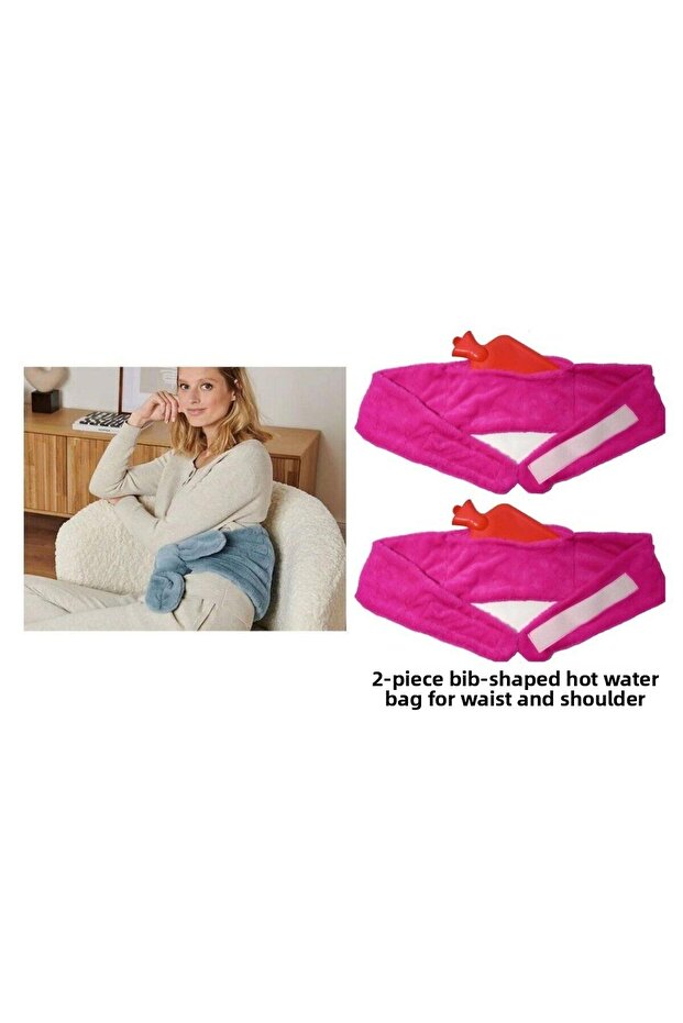 Warm Water Bag 2 Pcs, Belt and Shaped Plush Pink Thermoform for Waist and Shoulder 1500ml 160X22Cm