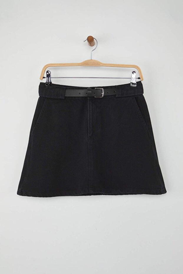More Sustainable Siyah More Sustainable Kemer Detaylı Denim Etek TWOAW26ET00027 - 9