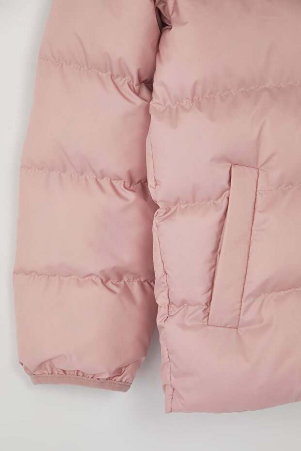 Pembe Düz/Basic Kalın Kapüşonlu Regular Kız Çocuk Mont TKDAW26MO00009 - 3