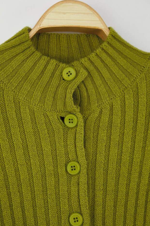 Wardrobe Essentials Yağ Yeşili Geniş Kalıp Fitilli Yumuşak Dokulu Triko Hırka | TWOAW26HI00091 - 6