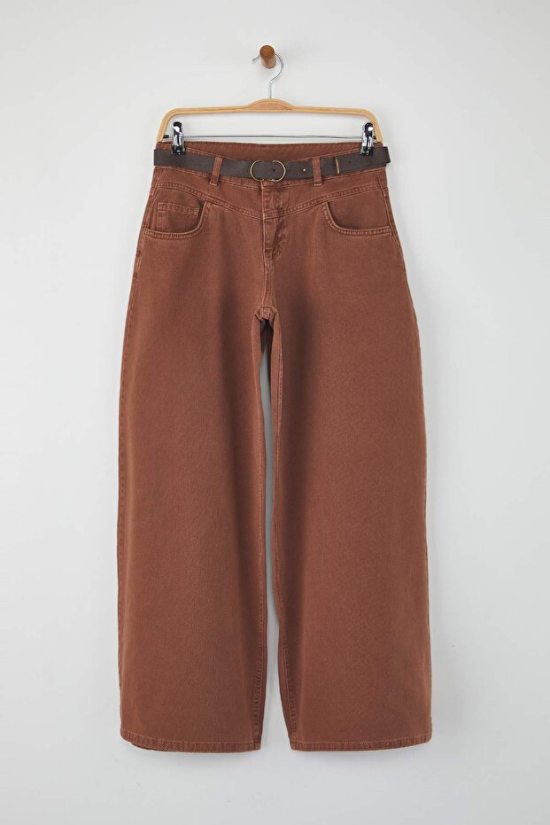 Özel Koleksiyon Kahverengi Kemerli Dikiş Detaylı Düşük Bel Loose Baggy Jeans TWOAW26JE00020 - 5