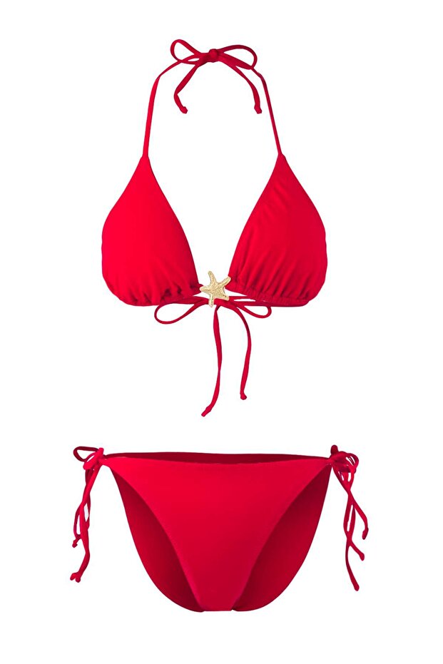 Kırmızı Üçgen Kaplı Döküm Aksesuarlı Regular Bikini Takımı TBESS25BT00064 - 5