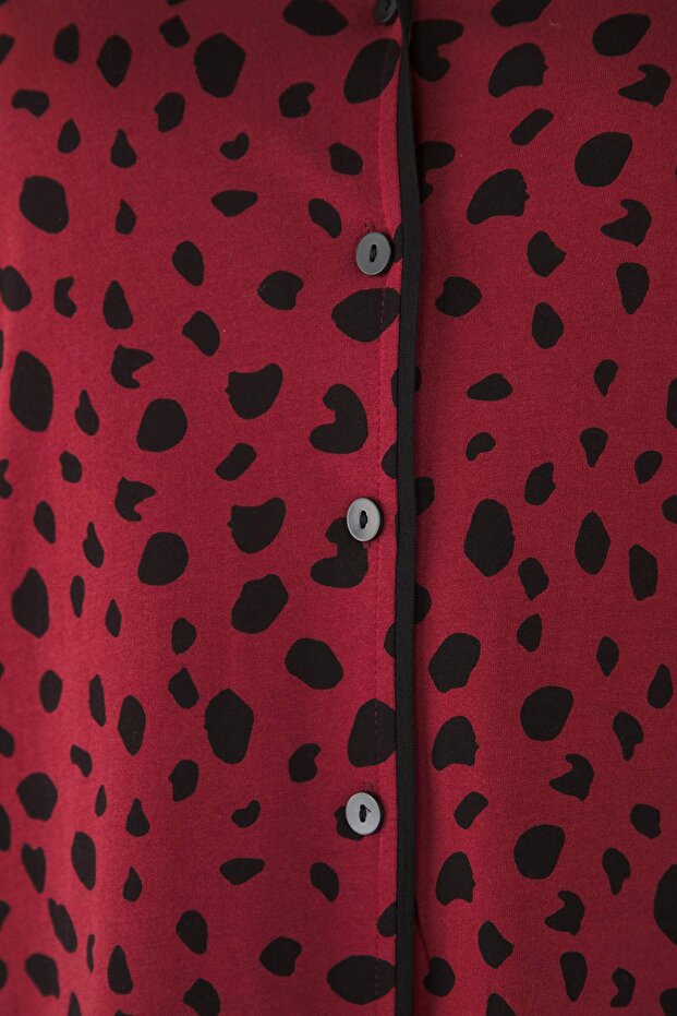 Bordo Kalpli Gömlek Yaka Örme Pijama Takımı TBBAW23AI00015 - 5
