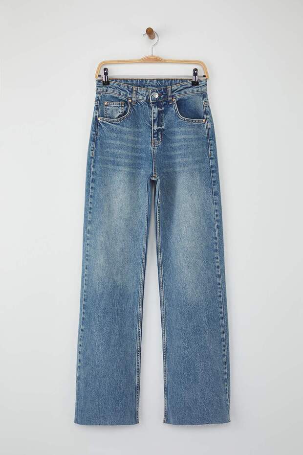 Mavi Yüksek Bel Paçası Kesikli Az Esnek Wide Leg/Geniş Paça Jeans TWOAW26JE00081 - 6