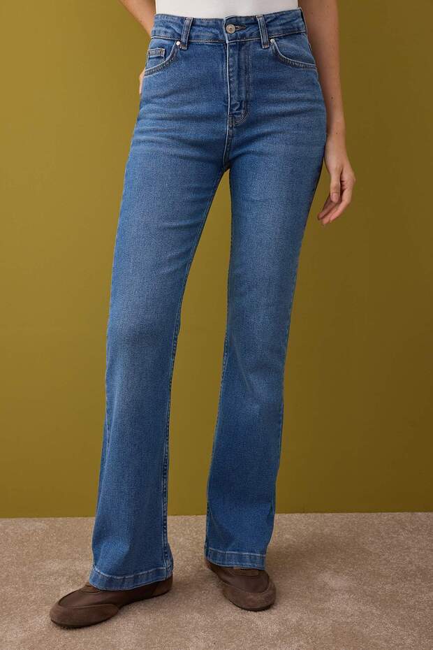 Mavi Yüksek Bel Comfort/Esnek İspanyol Paça Flare Jeans TWOAW26JE00047 - 3