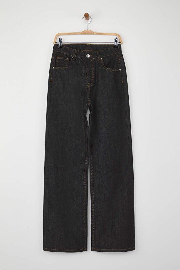 Siyah Yüksek Bel Geniş Paça Wide Leg Jeans TWOAW26JE00070 - 5