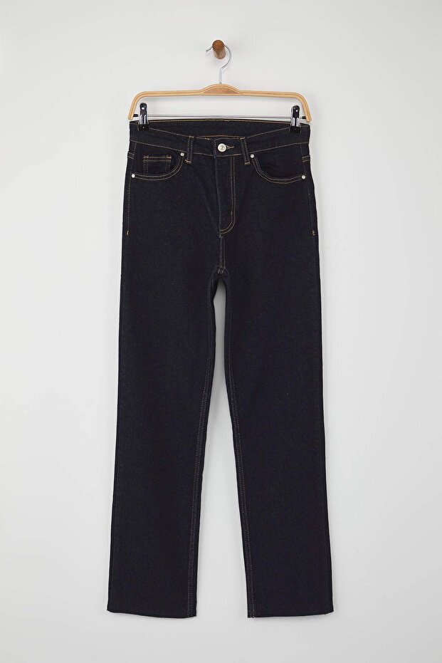 Koyu Mavi Yüksek Bel YENİ MOM Orta Esnek Jeans TWOAW26JE00026 - 6