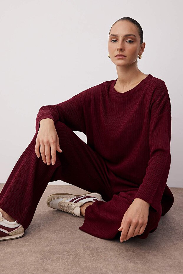 Bordo Geniş Kalıp Basic Fittilli Triko Alt-Üst Takım TWOSS20AU0084 - 2