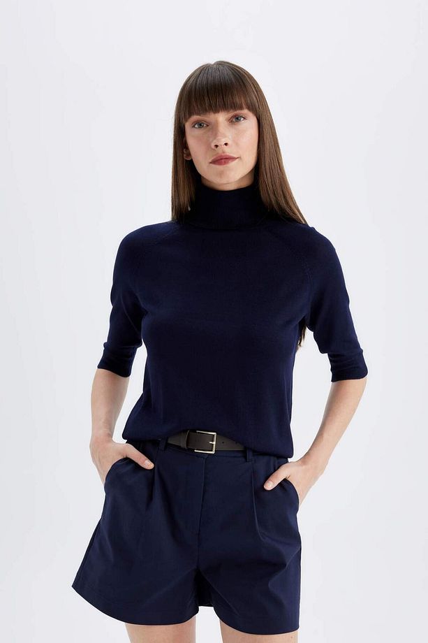 Regular Fit Balıkçı Yaka Yarım Kol Basic Düz Triko Kazak U8280AZ24AU - 4