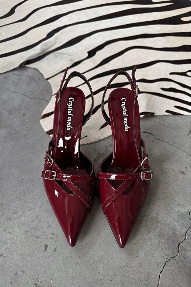 Bordó lakkbőr női tűsarkú - 3