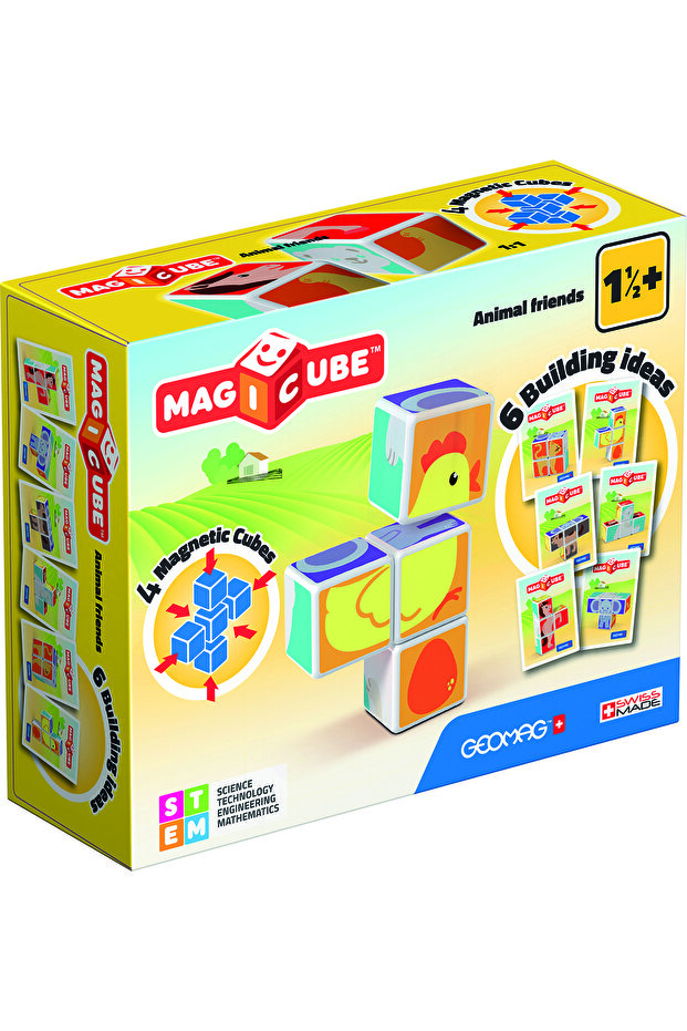 Magicube, Printed Animals + Cards, STEM Toy for Kids, 100% Recycled, Made in Switzerland, Mul