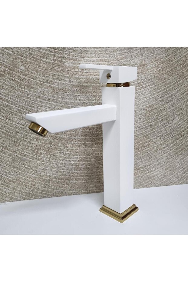 Venita Square Open Close Bowl Type Tall Sink Faucet White Gold