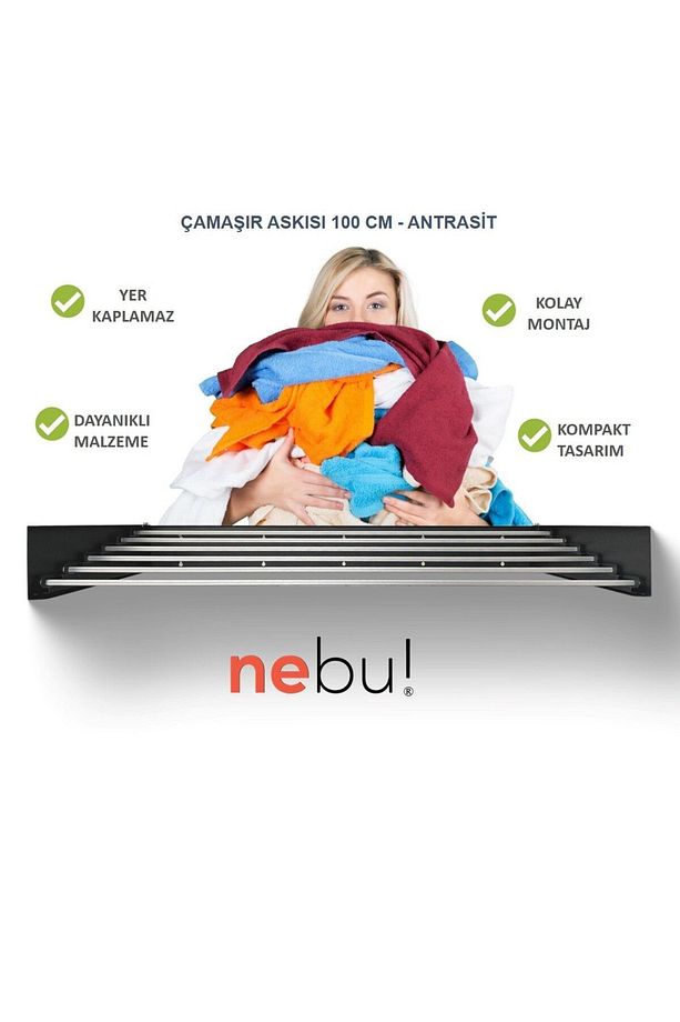 100cm Large Antrasit Iç Ve Dış Mekan Duvara Monte Dekoratif Çamaşır Askısı - 7