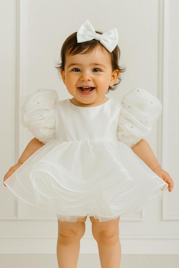 White Stone Puffy Tulle Girl's Dress | 1-8 Years Birthday Special Daily